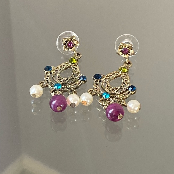 3 Strand Multi Stone Vintage Style Necklace & Matching Earrings - Picture 13 of 14